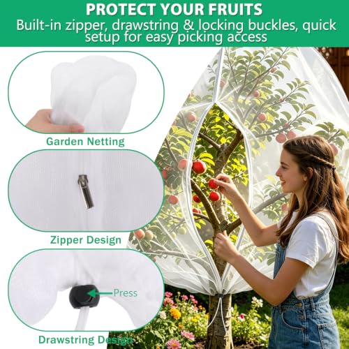 Bird Netting for Garden Protection, 2 Pack 7.21Ft x 5.9Ft Garden Netting | Reusable Fruit Tree Netting, Blueberry Netting, Fine Mesh with Zipper, Drawstring & Lock Buckle, Keeps Birds & Insects Away - size: 2 Pack 7.21Ft x 5.9Ft
