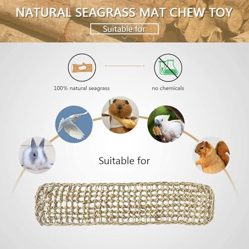 2Pcs Bird Seagrass Mat 30 × 7" Natural Grass Woven Net Hammock with Hooks Climbing Rope Ladder Chew Toys Hanging on Parrot Cage for Lovebird Pigeon Cockatiel Conure Budgie Cockatoo - size: 2Pcs 29.5" × 7"
