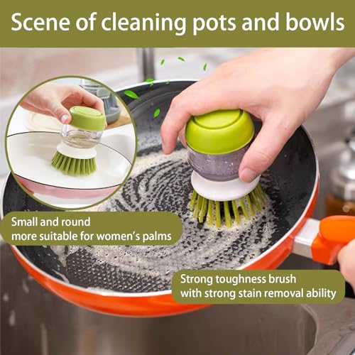 Soap Dispenser Dish Brush Palm Brush Scrub Brush Equipped with Storage Bracket and Drainage Base,Easy to Clean Kitchen Utensils and Sink, Includes a Replaceable Brush（Green） - color: Green