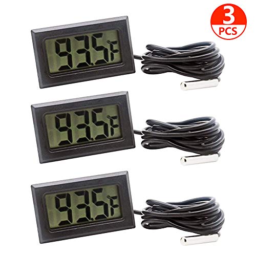 3pcs Black Digital LCD Thermometer Temperature Monitor with External Probe for Fridge Freezer Refrigerator Aquarium (Fahrenheit) - color: Fahrenheit