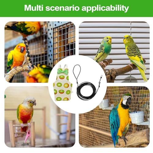 Bird Diaper Reusable Washable Pet Parrot Suit | Bird Traction Rope for Macaws Sparrow Parakeet Lovebird Conures Cockatiels - color: kiwi