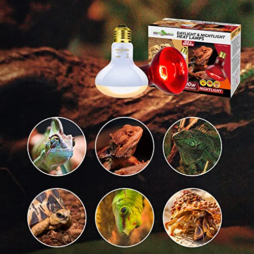 REPTI ZOO 100W Reptile Heat Lamp Bulbs Combo, Upgraded 2 Pack Day & Night Basking Spot Light, UVA Daylight Heating Lamp & Infrared Heat Lamp for Reptiles & Amphibians - style: Style 2
