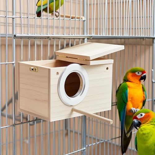 Parakeet Nesting Box Transparent Bird Nest Breeding Box with Perch | 7.87 X 4.72 X 4.72 inch Parrot Mating Box Wood Bird House Aviary for cage - size: 7.87 X 4.72 X 4.72 INCH