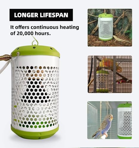 SYSAI Bird Cage Heater with Intelligent Thermostat, 50W Safe Heat for Parrots, Canaries, Finches and Other Small Pets, 24/7 Heating with Anti-Bite Cord Protector