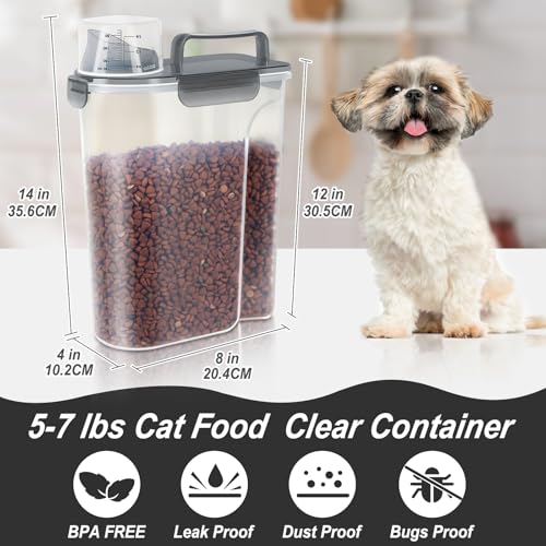 LEAWALK 5-7Lbs Dog Cat Food Storage Container with Upgraded Large Nozzle BPA-free, 4 Snap Seals Plastic Pet Food Storage Containers with Handles (Clear Black, 5L-1pack) - color: Clear Black, size: 5L-1pack