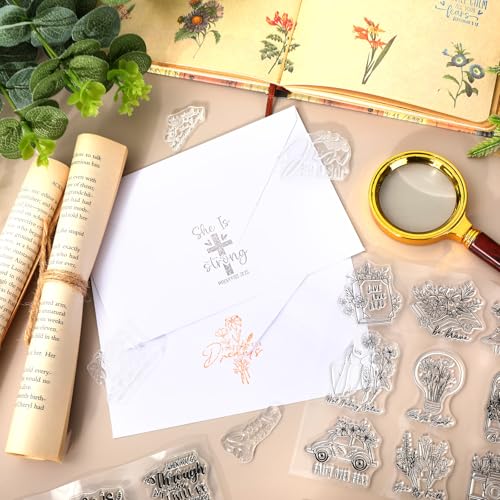 Whaline 5 Sheets Bible Verse Clear Stamps Christian Jesus Silicone Transparent Stamps Greeting Words Border Stamp Cards for DIY Card Making Scrapbooking Embossing Album Decor - style: Bible Verse