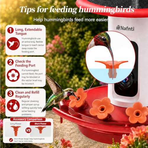 Smart Hummingbird Feeder with Camera 5G WiFi, 3K, Solar Leakproof | AI Bird Alerts, Bee Ant-Pproof Design, Easy Refill, EasyCleaning, Weatherproof, HummingBird Watching, Birthday Gift for Mom