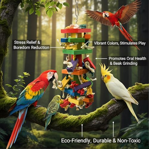 GPY Bird Toys for Parrot, Large Parrot Toys for Cage Macaws Cockatoos | African Grey Parrot Toys for Cage, Natural Wood Bird Toy for Chewers, Large Bird Cage Toys for Macaw Cockatoos - color: Colorful