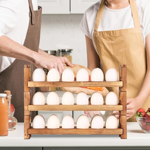 Wooden Egg Holder Fresh Egg Holders Countertop Firewood Egg Collecting Rack for Gathering Fresh eggs, Stackable with 36 eggs, Home Kitchen Organizer, Set of 3 PCS