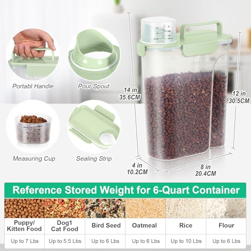 TBMax Cat Dog Food Storage Container 5 to 7 lbs, Secondary Pet Food Storage Beyond a Large Dog Food Bin for Daily Use, Easy-Pouring Bird Seed Dispenser, Travel Kibble Container for Outdoor-Light Green - color: Light Green, size: 6 Qt