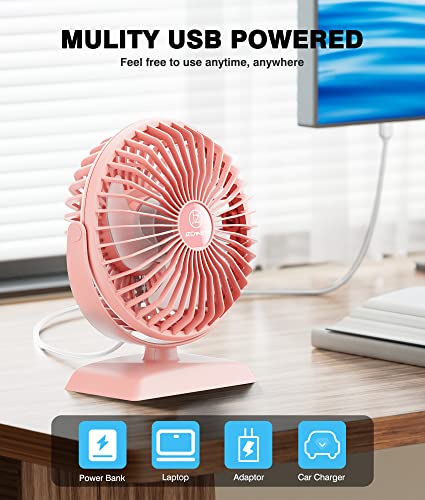 JZCreater USB Desk Fan, USB Fans Mini, 360 Rotation Desktop FanS with 3 Speed, Table Personal Cooling Fan, Quiet Mini Desk Fan, USB Powered, Small Fan for Home Office Bedroom Car Travel, Pink - color: Pink