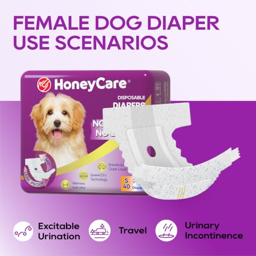 HONEY CARE All-Absorb Disposable Female Dog Diapers Small Size, Improved, 40 Count, Super Absorbent, Breathable, Wetness Indicator (Pack of 1, 40 Count Total) - size: SMALL(Pack of 1)