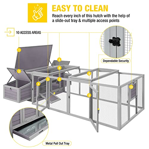 Aivituvin Chicken Coop for 4-6 Chickens/Ducks, Outdoor Wooden Chicken House Large Hen House Poultry Cage with Two Nesting Boxes (Grey, AIR45) - size: 103.0"L x 67.0"W x 28.0"H