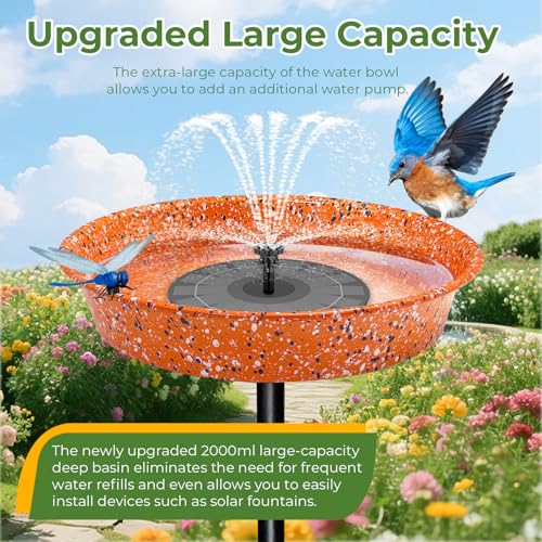 Freestanding Birdbath for Outside 25'' Height Outdoor Pedestal Birdbath & Bird Feeder Rust-Proof Tall Bird Bath for Outdoor Garden Patio Backyard Lawn Gift for Bird Lover (Orange) - color: Orange