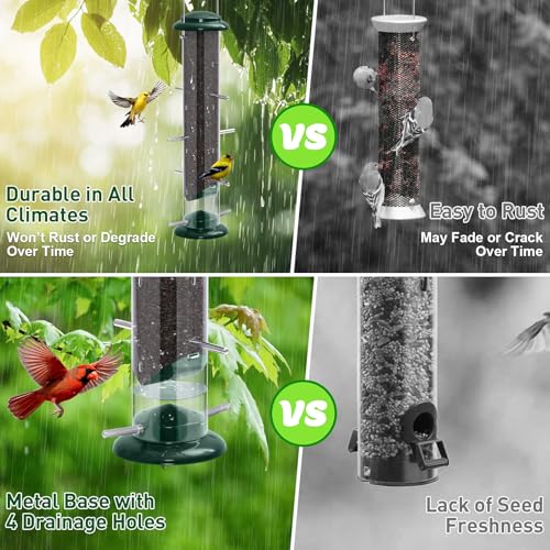 Finch Feeders for Outside, Nyjer & Thistle Bird Feeders, 15 Inch Tube Feeder with 12 Small Ports & 8 Perches, Durable Metal Design for Outdoor Hanging, Easy Fill & Clean