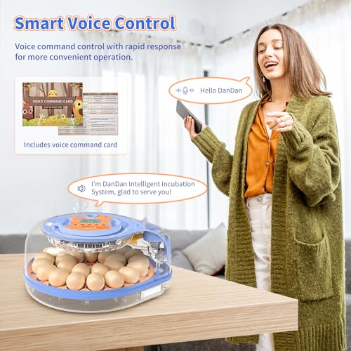 Incubators for Hatching Eggs, FAMEWARE 26 Egg Incubator with Voice Control, Auto Turning, Auto Humidity, °F/°C Switch & Egg Candler, Fits Chicken Bird Eggs - Blue - color: Blue
