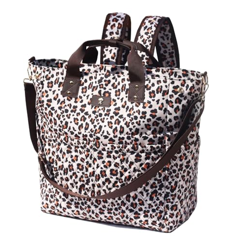Diaper Tote Bag Totepack Backpack Crossbody Bag 3 in 1 for Women Laptop Backpack Multifunctional with Insulated Pockets - color: D Leopard Print