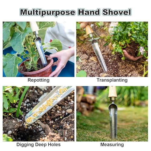 Berry&Bird Seeding Widger,Stainless Steel Seed Dibber Tool with Measuring Scale,Wooden Handle Garden Bulb Trowel for Seed Planting Tool Hand Shovel Planter Transplanter Dibber Soil Digginng | Narrow widger with measuring; ergonomic wood handle & handing l