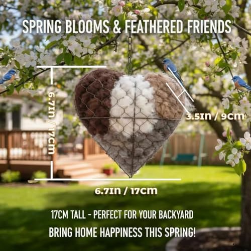 Handmade Alpaca Fiber Bird Nesting Heart, Birds Nests Material Holder, Winter Tree Shelter for Wild Bird, Hummingbird Houses Nest Boxes Gifts for Outside Garden Art Birdhouse, Birds Lovers