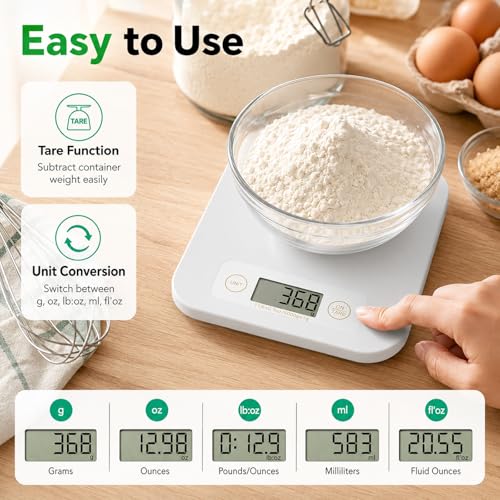 URAMAZ Smart Food Scale with Nutritional Calculator, Digital Kitchen Scale with Bluetooth App for Weight Loss, Food Weight Scale for Diet, Keto, Macro, Calories Counting, Tracking, 11lb - color: White