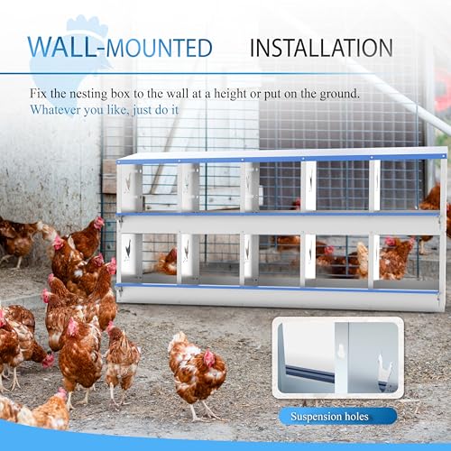 10 Compartments Chicken Nesting Box Laying Boxes for Chicken Hens Ducks Poultry Protect Eggs Chicken Coop Easy Egg Collection Wall Mount Metal Nest Box for Chicken Coop - size: 10 Compartments