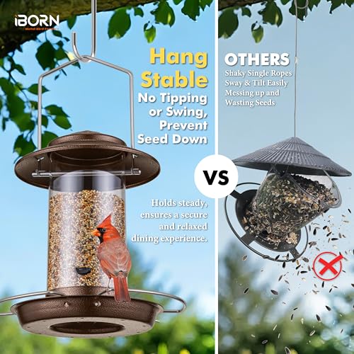 Bird feeders for Outdoors Metal Chew Resistant Brushed Coffee,1PK | Metal Roof, Metal Tray, Fixed Hanger, Flip-Top Fill, 3 Perches, Easy-Clean, 1.32lb - color: Coffee,1.5LB, 3Perches
