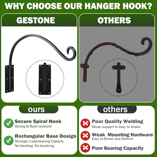 Heavy Duty 16 Inch Plant Hangers Bracket Outdoor 2 Pack Hanging Plant Hook | 60LBS Capacity, Rust-Proof Metal Wall Hook, Enhanced 6-Hole Base, For Hanging Plants, Bird Feeder, Wind Chime, Flower Baskets - size: 16in-2PCs