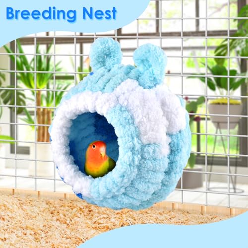 KATUMO Parrot Nest, Bird Breeding Nest Parakeet Snuggle Hut Conure House Bed for Budgie Cockatiel Conure Lovebird Canary Finch Hamster Small Pets - size: L (Blue)