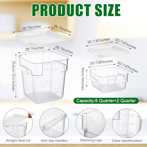 FoldTier 2 Pieces Square Food Storage Containers Polycarbonate Clear food Container with Lid Commercial Storage with Graduations for Commercial Kitchen Dough Marinating Meat (White,2 Qt,4 Qt) - color: White, size: 2 Qt,4 Qt