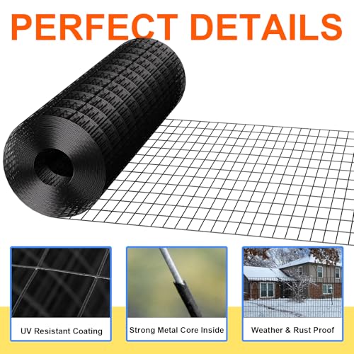 Welded Wire Fence 48inx50ft, 16GA, Mesh Size 2" x 3" Black Hardware Cloth, Chicken Wire Fence, PVC Coated Garden Border Fencing, Vinyl Coating Metal Wire Mesh for Yard, Dog Vegetable, Plant - size: 48inx50ft