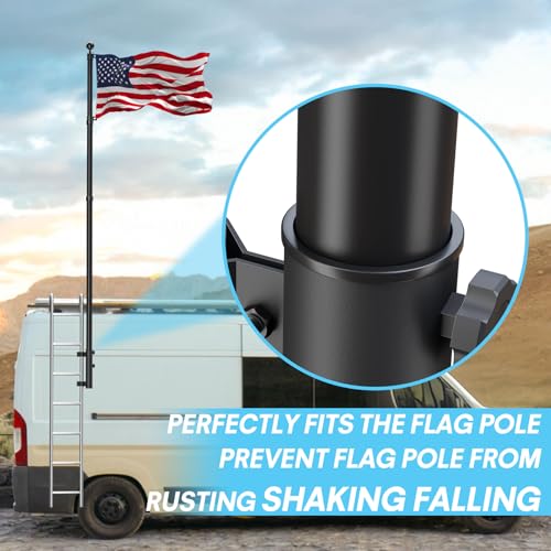 RV Ladder Flag Pole Kit with Holder, 10 FT Telescoping RV Flag Pole | Heavy Duty Portable Flag Pole for RV, with 3 x 5 American Flag, Dual Flag Mount, for Campsites, Tailgates and Outdoor Events - size: Mount+telescoping flag pole