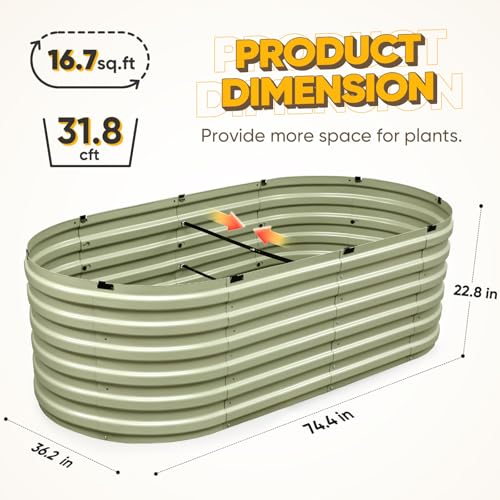 King Bird Raised Garden Bed Quick-Setup 74x36x23 in | Galvanized Planter Box Outdoor for Gardening, Vegetables, Flowers, Olive Green - color: Olive Green, size: 74X36X24 in