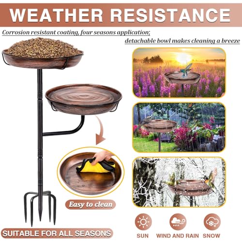 ZMCYNG Metal Bird Bath for Outside, 41in Standing Bird Bath Feeder Bowl | Outdoor Freestanding Birdbaths Bowl, Double Bowl Bird Bath Stand for Garden Yard Patio Outdoor Decor, Upgraded 5-Pronged Base