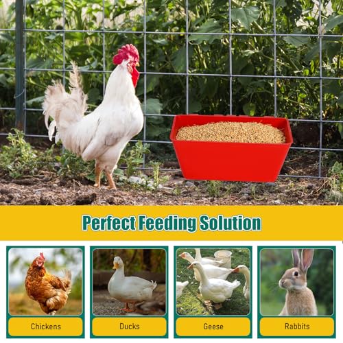 2 Pack Chicken Feeder Waterer 2.5 Quart Hanging Poultry Feeders Trough | Versatile Chicken Feeding Container with Hooks for Duck Goose Rabbit Duck Feeder Poultry and Livestock Water Trough（Red） - color: Red