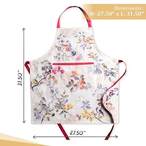 Maison d' Hermine Aprons for women with Pocket 100% Cotton (27.50"x31.50") | Adjustable Neck Strap & long ties Apron Men Chef Wedding Cooking Gardening Server Maid - color: 049 - Equinoxe - Beige