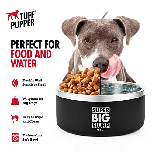 Tuff Pupper 100 oz Heavy Duty Insulated Stainless Steel Dog Bowl for Large Dogs, Non-Slip Base, Dishwasher Safe - color: Epic Black, size: 100oz