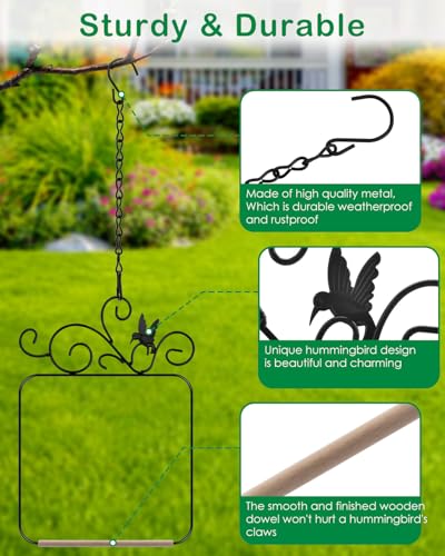 PACETAP Hummingbird Swings and Perches Metal Frame 4 Pack, Wild Bird Swing Outdoor Bird Perch with Wooden Dowel and 2 Hanging Chain for Indoor, Outdoor, Trunk, Lawn, Patio, Garden (4 Hummingbirds) - size: 4