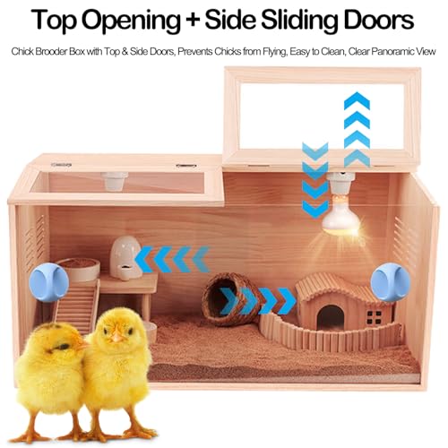 32"x16"x16" Brooder Box for Chicks, with 20In Legs Heat Lamp and Thermometer, Feeder, Waterer Toys Set for Chicks, Lizard, Parrot, Hamster, Quail, Hedgehog Cage