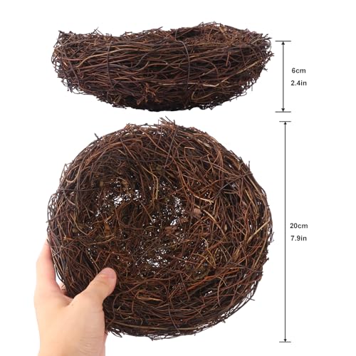 16 PCS 7.87 Inch Artificial Bird Nest for Crafts, Handicraft Rattan Bird's nest, Small Bird Nest, Bird's Nest Decorating Kit for Holiday, Table, Garden, DIY Terrarium Decor