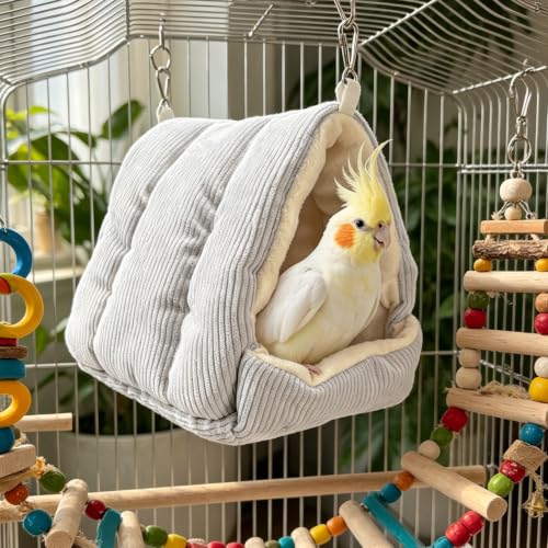 Bird Nest, Winter Warm Bird House and Bird Bed for Cage with Soft Plush Hanging Hammock & Hut Tent, Hideaway Sleeping Nest for Budgies, Parakeets, Cockatiels (Grey) - color: Grey