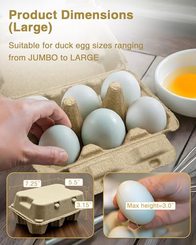Duck Egg Cartons 30 Pack - Holds 6 Eggs Each, Thick Recycled Pulp with Pillar Support, Stackable Containers with Stickers, Kraft Brown-Large - color: Kraft Brown-Large, size: 30 PCS