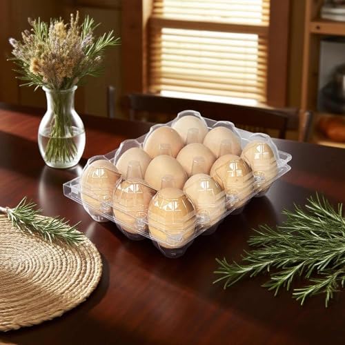 50-Pack of 12-Count Plastic Egg Cartons – Bulk Clear Reusable Egg Containers Holds Chicken Eggs | Egg Cartons Cheap Bulk, Eggs 12 Count,Suitable for farms, markets and families. - size: 50pack