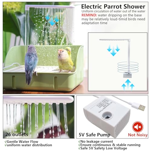 Automatic Parakeet Bird Bath with Pump,Parrot Shower Bathtub (Green) | Circulating Water System Large Bird Fountain Bath Bathing Tub for Budgie Cockatiel Lovebird Conure - color: Green