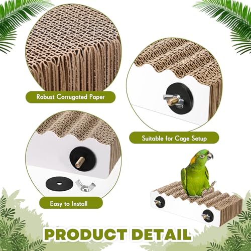CroBlissful 2-Piece Bird Platforms - Macaw, Small Parakeet, Conure, Budgie - Brown Cardboard Bird Perch - Paw Grinding Stand - Parrot Playground - size: Large