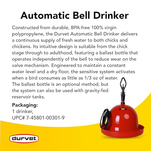 Durvet, Poultry Waterer, Automatic Bell Drinker for Poultry