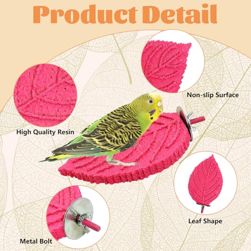 3 Pcs Bird Perch Resin Bird Beak Grinding Stone Leaf Shape Perch Stand Foot Clawing Trimmer Platform Cage Accessories for Cockatiels Conures Budgies Lovebirds (Pink) - color: Pink, size: Leaves