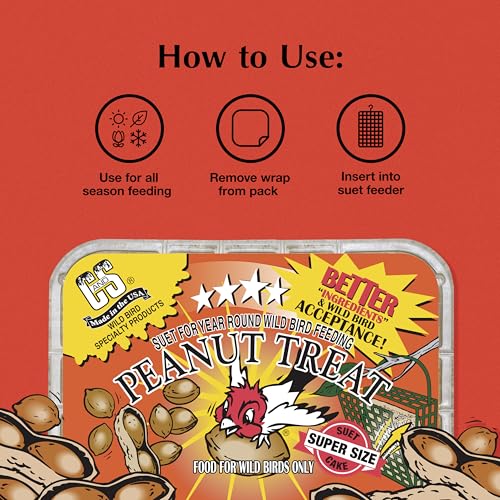 C&S Peanut Suet Treat, Suet Cakes for Wild Birds, Pack of 8 | Suet cakes for woodpeckers, made with real peanuts, use in a suet feeder year-round - style: Peanut, 8 Pack
