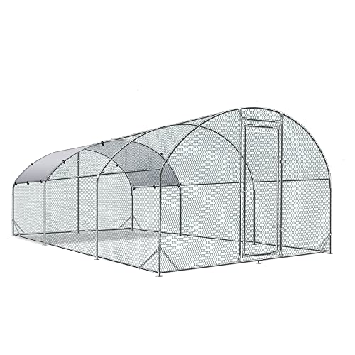 Large Metal Chicken Coop Round Top Upgrade Tri-Supporting Wire Mesh Chicken Run,Chicken Pen with Water-Resident and Anti-UV Cover,Duck Rabbit House Outdoor(19'L x 9'W x 6.5'H) - size: 228.1"L x 108.0"W x 78.0"H