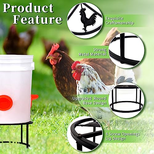 4Pcs Chicken Waterer Feeder Stand Metal Stand Rack with 4 Legs & Round Base Heavy Duty Supports Holder for Buckets Barrels Equipped Installed with Feeder Waterer Port for Coop Poultry Indoor Outdoor - color: 4 Legs Metal Stand-4pcs
