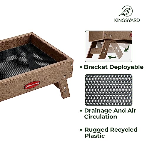 Kingsyard Ground Bird Feeder, Elevated Tray with Recycled Poly Lumber | Metal Mesh Base, Quick Drainage, Foldable Legs for Easy Storage, 5 Lbs Seed Capacity, Weather Resistant, Easy to Clean, Brown - color: Brown